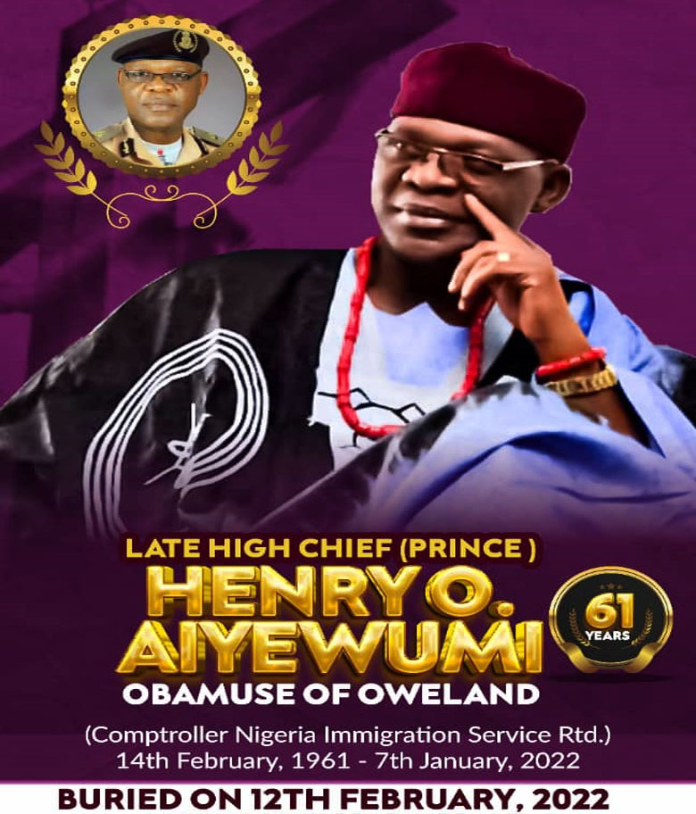 Final Burial Ceremony of Chief Henry.O. Aiyewumi. The Obamuse of Owe-Land