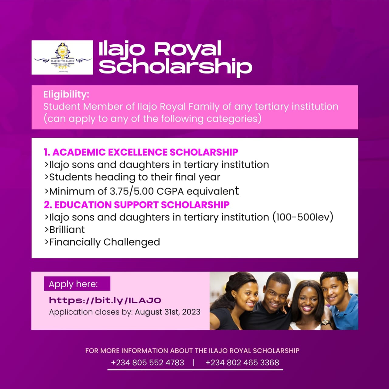 Call for Ilajo Royal Family Scholarship Application 2023